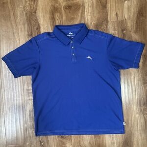 Tommy Bahama Pima Blue Knit Polo Shirt L Short Sleeve Collared Button Men